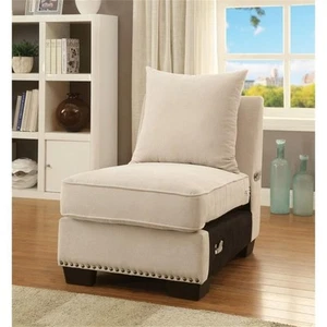 Furniture of America Ellington Fabric Nailhead Armless Accent Chair in Beige - Picture 1 of 4