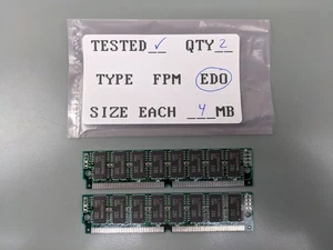 (2) 4MB EDO SIMMs, 72-pin RAM Memory Sticks (8MB Total) - Picture 1 of 3