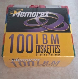 100 Memorex 3.5" High Density Formatted IBM Compatible Diskette New Sealed - Afbeelding 1 van 3