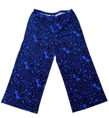 Pantalones Artísticos Usables Bob Mackie Para Mujer XL Azul Pierna Ancha Poliéster/Spandex Pull-On Foto 1 de 4