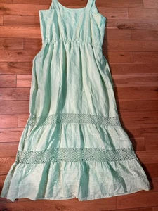 J.JILL LIME GRN LINED LINEN SUNDRESS COTTAGE CORE HIPPIE COUNTRY FARM LACETIER L - Bild 1 von 20