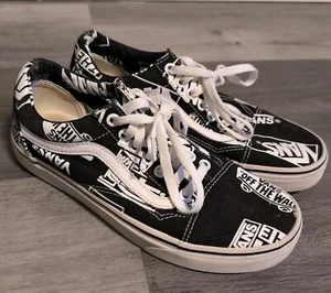 Vans Off The Wall Logo All Over Print Shoe  Black White Unisex Mens 6.5 Womens 8 - Picture 1 of 6