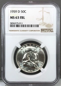1959-D U.S. 50c Franklin Half Dollar Silver Coin NGC MS63 FBL - Picture 1 of 4