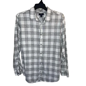 Banana Republic Shirt Men’s XL 17-17.5 Gray Plaid Button Up Linen Cotton Blend - Picture 1 of 6