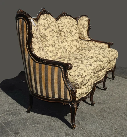 Vintage French Louis XV Style Carved Settee Sofa w Down Cushion As-Is Cover