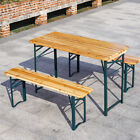 Foldable Garden Table & Chair Outdoor Beer 3pcs Set Wood Table 4 Seater Bench Uk