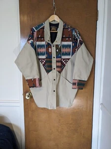 David James Tan Women's M Aztec Tapestry Western Chore Ranch Coat Jacket - Picture 1 of 14