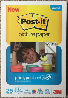 3M Post-it Picture Paper Print Peel And Stick 25 Sheets 4x6 SemiGloss New Sealed - Image 1 of 2