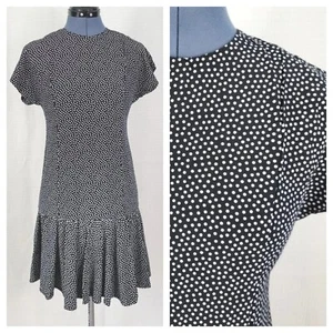 Vtg Ronni Nicole Blk Dress w White Polka Dots & Dropped Waist Pleated Skirt Sz 4 - Picture 1 of 14