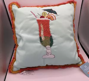20 x 20" Beaded Indoor/Outdoor Throw Pillow Cocktail Teal & Burnt Orange Fringe - Picture 1 of 10