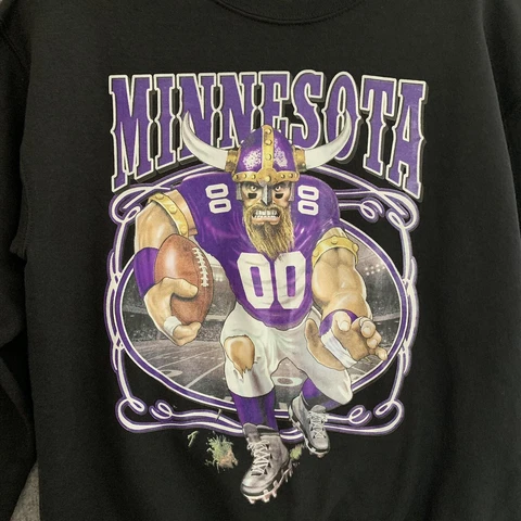 Minnesota Vikings Sweater Men's Medium Black JerZees Nublend Crew Neck Pullover Cover