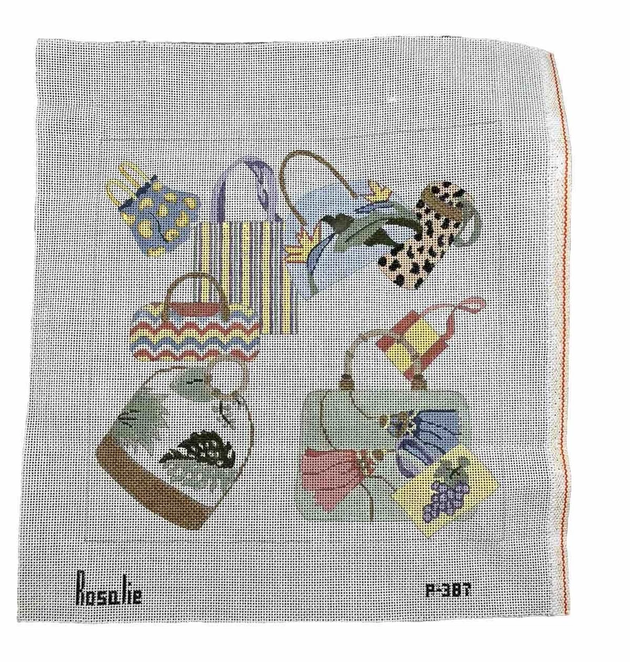 ROSALIE PETERS Handpainted Needlepoint Canvas Handbags Bags Pillow Design 13ct - Image 1 of 4