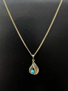 Goldkette mit Türkis-Edelstein Anhänger 333/Gelbgold - eingefasst, Länge 54 cm - Bild 1 von 5