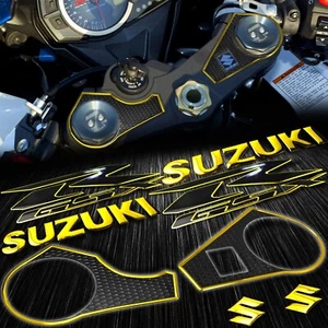 Handle Yoke Cover Black+Chrome Gold 6"Logo+2-Tone Emblem Sticker 09-23 GSXR 1000 - Picture 1 of 10