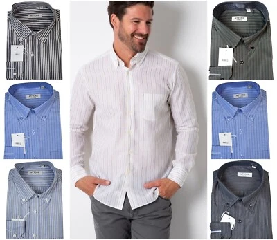 Camicia da Uomo a Manica Lunga 100 Cotone Righe Fantasia Regular 40 41 42 43 44 - Immagine 1 di 4