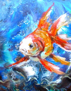Gold fish Original Oil Painting Seascape Wall art Canvas board 8x10 inches - Picture 1 of 4