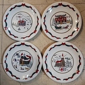 Vintage Mervyn's 4-Piece Dessert Plate Set Christmas/Winter Made In Japan NIB - Picture 1 of 3