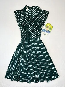 Vintage 70s Unbranded Womens Green/White Polkadot Dress w/ Wrap Waist Size 11/12 - Picture 1 of 14
