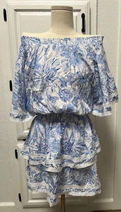 MELISSA ODABASH Micha Blue Tropical Printed Mini Dress Beach Coverup MSRP $248 - Picture 1 of 11