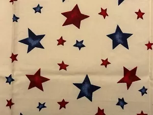 Vintage Cotton Fabric Remnant Scrap Red Blue Star Print 21” x 17” - Picture 1 of 3