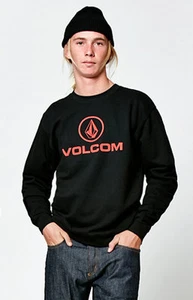 Volcom BLACK Wordmark Crew Neck Sweatshirt RED LOGO NEW MEN'S GUYS $49 - Picture 1 of 5