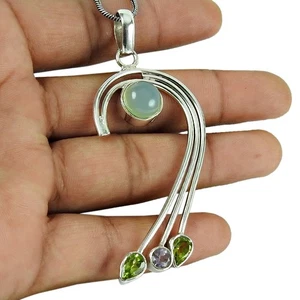 Round Chalcedony 925 Sterling Silver Bezel Unique Engagement New Pendant Jewelry - Picture 1 of 4