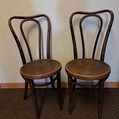 Пара из 2 антикварных деревянных стульев для бистро/кафе/салона мороженого из гнутого дерева - Изображение 1 из 4