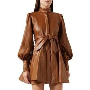 NO PISE LA GRAMA hola puff-sleeve mini dress in camel caramel Size 4 NEW - Picture 1 of 8