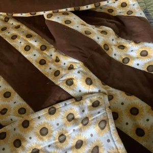 Handgefertigte Flanell Streifen Schoßdecke 40x60 Sonnenblume/braun - Bild 1 von 5