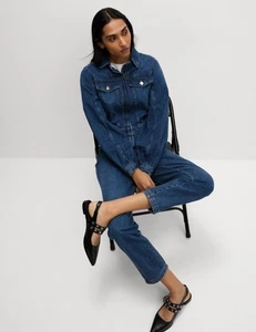 Marks & Spencer Womens Blue Cotton Collar Jumpsuit - M&S - Picture 1 of 12