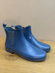 Hunter Botines Original Refinado Chelsea Brillo Azul Goma Mujer’s 8 - Imagen 1 de 5