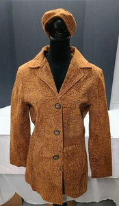 Abrigo Chaqueta Mujer Cuero S Marrón Negro Estampado Animal Retazos y Sombrero NUEVO - Imagen 1 de 10