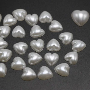 200 Pure White Acrylic Half Pearl FlatBack Heart Bead 10X10mm Scrapbook Craft - Picture 1 of 5
