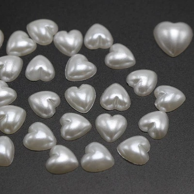 200 Pure White Acrylic Half Pearl FlatBack Heart Bead 10X10mm Scrapbook Craft - Image 1 of 4