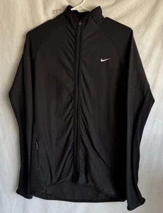 Nike Women's Black Dri Fit Lightweight Running Jacket Sz L Full Zip Thumb Holes - Picture 1 of 4