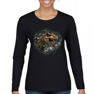 T-Rex Jungle Women's Long Sleeve T-shirt Roaring Dinosaur Predator Jurassic Era - Picture 1 of 15