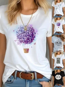 Retro Floral Pattern Women T Shirt Stylish and Casual for Warm Weather - Picture 1 of 17