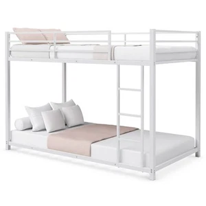 BunkBed Frame Twin Over Twin Platform W/ Guard Rails & Side Ladder White - Picture 1 of 8