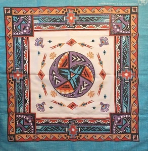 Vintage Bandana Wamcraft Taschentuch Südwesten Azteken Stamm Poly/Baumwolle 21 Zoll - Bild 1 von 4