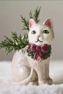 Jarrón Anthropologie Festivo Vintage Inspirado Animal Gres Gato Navidad Foto 1 de 4