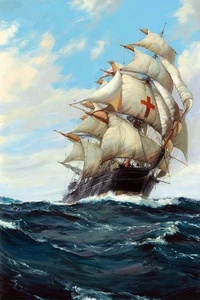 Reproducción de pintura Dreadnought de la Cruz Roja de Montague Dawson - Imagen 1 de 3