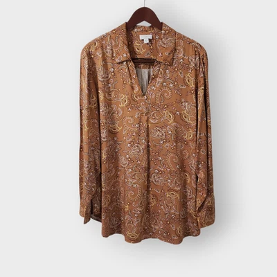 J Jill 2X Top Túnica Marrón Cuello Cachemira Ligero Retro Minimalista Neutro Foto 1 de 4