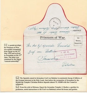 Ägypten Kriegsgefangene Brief Brief Briefumschlag 1919 Nach Jerusalem Palästina sehr selten. - Bild 1 von 3