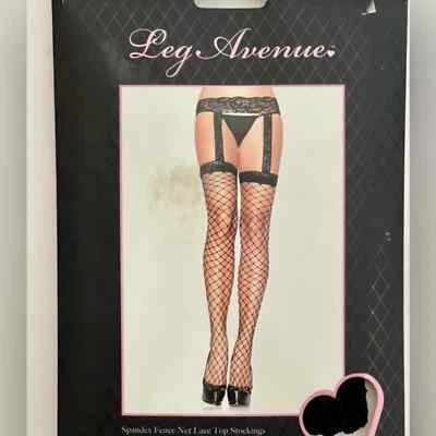 Leg Avenue Lace Top Fishnet Stockings Attached Lace Garter Belt - Image 1 of 4