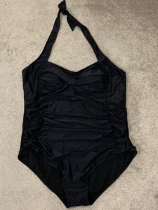 Yonique Swimsuit Womens Plus Size 26W Black Tummy Control Halter Swimwear New - Picture 1 of 14