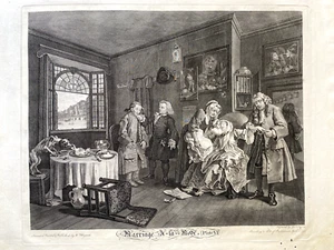 1745 Antique Print; Marriage-a-la-Mode plate VI by Hogarth - Picture 1 of 6