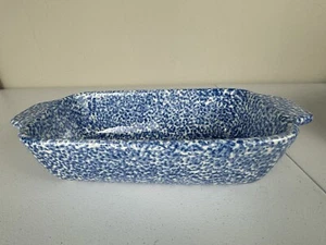 ViINTAGE Los Angeles Potteries Ovenware Blue Stipple Spongeware Loaf Pan Serving - Picture 1 of 11