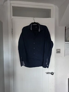 Men’s navy blue 100% linen summer holiday Hugo boss shirt regular fit size M - Picture 1 of 5