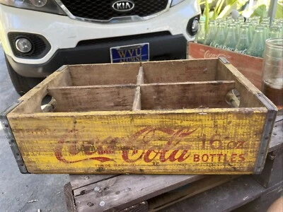 Vintage Coca-Cola Half Quart Size Yellow Wooden Crate Blue Grass KY bottling Co. - Image 1 of 4