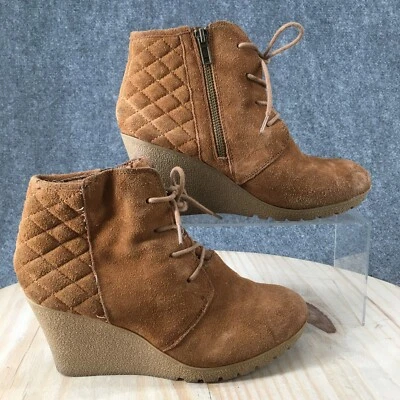 MIA Botas Mujer 8 M Debra Botines Cuero Marrón Cuña Cremallera Lateral Con Cordones Foto 1 de 4